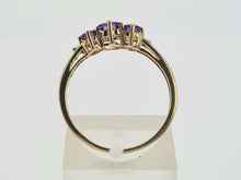 Load image into Gallery viewer, 0732: Vintage: 9ct Gold Lilac Amethysts Diamonds Trilogy Ring,
