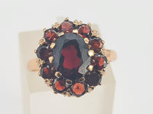 Load image into Gallery viewer, 0735: Vintage: 9ct Gold Rich Red Garnets Cluster Ring - Date-Mark 1964
