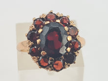 Load image into Gallery viewer, 0735: Vintage: 9ct Gold Rich Red Garnets Cluster Ring - Date-Mark 1964
