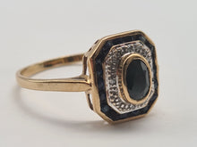 Load image into Gallery viewer, 0108: Vintage: 9ct Gold Art Deco Style Sapphires Diamonds Panel Ring- geometric set.
