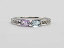 Load image into Gallery viewer, 0258: Vintage: 9ct White Gold Topaz. Amethyst, Diamonds Stacker Ring- petite and sparkling
