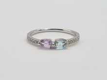 Load image into Gallery viewer, 0258: Vintage: 9ct White Gold Topaz. Amethyst, Diamonds Stacker Ring- petite and sparkling
