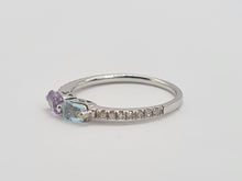 Load image into Gallery viewer, 0258: Vintage: 9ct White Gold Topaz. Amethyst, Diamonds Stacker Ring- petite and sparkling
