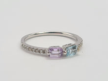 Load image into Gallery viewer, 0258: Vintage: 9ct White Gold Topaz. Amethyst, Diamonds Stacker Ring- petite and sparkling
