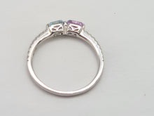 Load image into Gallery viewer, 0258: Vintage: 9ct White Gold Topaz. Amethyst, Diamonds Stacker Ring- petite and sparkling
