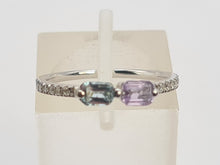 Load image into Gallery viewer, 0258: Vintage: 9ct White Gold Topaz. Amethyst, Diamonds Stacker Ring- petite and sparkling
