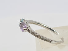 Load image into Gallery viewer, 0258: Vintage: 9ct White Gold Topaz. Amethyst, Diamonds Stacker Ring- petite and sparkling
