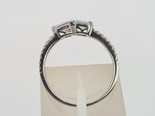 Load image into Gallery viewer, 0258: Vintage: 9ct White Gold Topaz. Amethyst, Diamonds Stacker Ring- petite and sparkling
