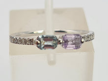 Load image into Gallery viewer, 0258: Vintage: 9ct White Gold Topaz. Amethyst, Diamonds Stacker Ring- petite and sparkling
