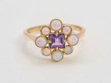 Load image into Gallery viewer, 0276: Vintage: 9ct Gold Lilac Amethyst Opals Flower Head Ring
