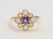 Load image into Gallery viewer, 0276: Vintage: 9ct Gold Lilac Amethyst Opals Flower Head Ring
