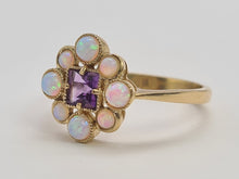 Load image into Gallery viewer, 0276: Vintage: 9ct Gold Lilac Amethyst Opals Flower Head Ring
