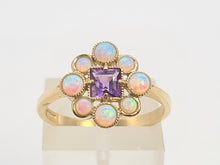 Load image into Gallery viewer, 0276: Vintage: 9ct Gold Lilac Amethyst Opals Flower Head Ring
