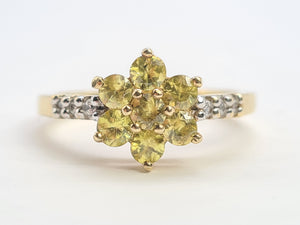 0523: Vintage: 9ct Gold Heliodor Glacier Topaz Flower Head Ring- lovely