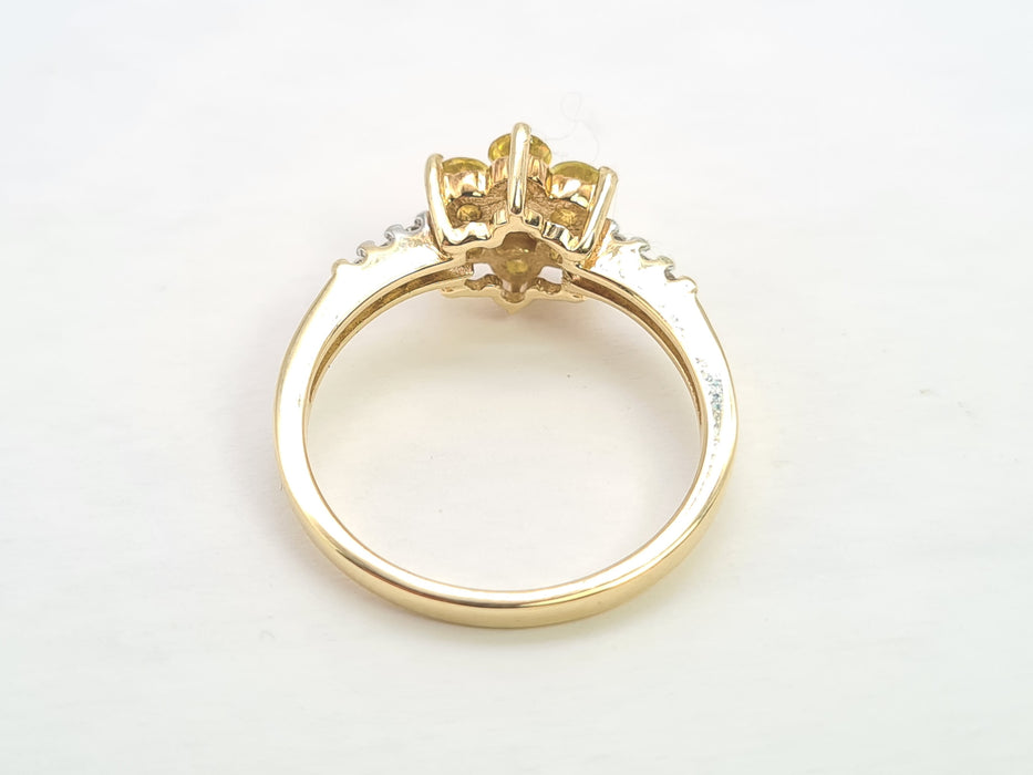 6193 Vintage: 9ct Gold Heliodor  & Glacier Topaz Flower Head Ring
