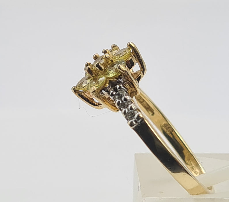 6193 Vintage: 9ct Gold Heliodor  & Glacier Topaz Flower Head Ring