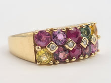 Load image into Gallery viewer, 0530: Vintage: Statement 9ct Gold Mixed Sapphires Diamonds Cocktail Ring- rainbow beauty
