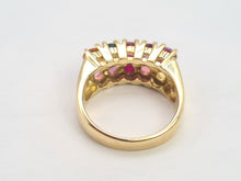 Load image into Gallery viewer, 0530: Vintage: Statement 9ct Gold Mixed Sapphires Diamonds Cocktail Ring- rainbow beauty
