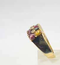 Load image into Gallery viewer, 0530: Vintage: Statement 9ct Gold Mixed Sapphires Diamonds Cocktail Ring- rainbow beauty
