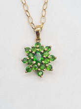 Load image into Gallery viewer, 0579: Vintage: Petite 9ct Gold Green Diopsides Floral Pendant &amp; Necklace (45cm)
