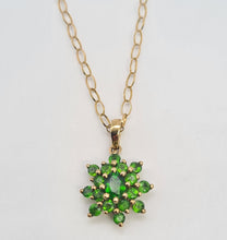 Load image into Gallery viewer, 0579: Vintage: Petite 9ct Gold Green Diopsides Floral Pendant &amp; Necklace (45cm)
