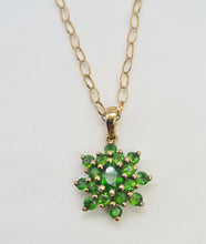 Load image into Gallery viewer, 0579: Vintage: Petite 9ct Gold Green Diopsides Floral Pendant &amp; Necklace (45cm)
