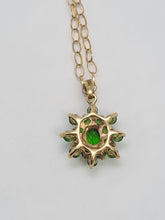 Load image into Gallery viewer, 0579: Vintage: Petite 9ct Gold Green Diopsides Floral Pendant &amp; Necklace (45cm)
