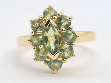 Load image into Gallery viewer, 0587: Vintage: Rare 9ct Gold 9 Green Sapphires Geometric Set Cocktail Ring
