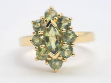 Load image into Gallery viewer, 0587: Vintage: Rare 9ct Gold 9 Green Sapphires Geometric Set Cocktail Ring
