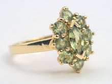 Load image into Gallery viewer, 0587: Vintage: Rare 9ct Gold 9 Green Sapphires Geometric Set Cocktail Ring
