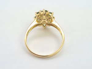 0587: Vintage: Rare 9ct Gold 9 Green Sapphires Geometric Set Cocktail Ring