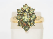 Load image into Gallery viewer, 0587: Vintage: Rare 9ct Gold 9 Green Sapphires Geometric Set Cocktail Ring
