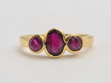 Load image into Gallery viewer, 0702: Vintage: 18ct Gold Rich Red Rubies Trilogy Ring- gorgeous
