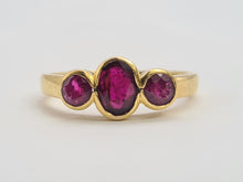 Load image into Gallery viewer, 0702: Vintage: 18ct Gold Rich Red Rubies Trilogy Ring- gorgeous
