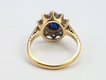 Load image into Gallery viewer, 0744: Vintage: 9ct Gold French Blue Sapphire 10 Diamonds Cluster Ring-Date-Mark 1976
