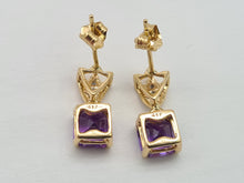 Load image into Gallery viewer, 0211: Vintage: 9ct Gold Lilac Amethysts Diamonds Drop Stud Earrings
