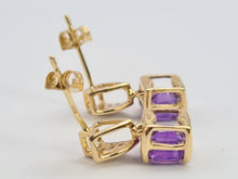 Load image into Gallery viewer, 0211: Vintage: 9ct Gold Lilac Amethysts Diamonds Drop Stud Earrings
