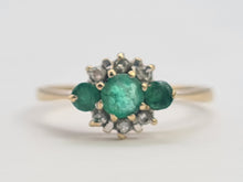 Load image into Gallery viewer, 0242: Vintage: Petite 9ct Gold Emeralds Diamonds Dress Ring
