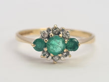 Load image into Gallery viewer, 0242: Vintage: Petite 9ct Gold Emeralds Diamonds Dress Ring
