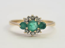 Load image into Gallery viewer, 0242: Vintage: Petite 9ct Gold Emeralds Diamonds Dress Ring
