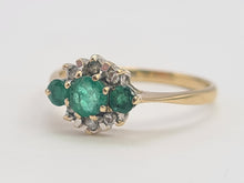 Load image into Gallery viewer, 0242: Vintage: Petite 9ct Gold Emeralds Diamonds Dress Ring
