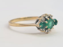 Load image into Gallery viewer, 0242: Vintage: Petite 9ct Gold Emeralds Diamonds Dress Ring
