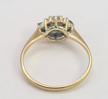 Load image into Gallery viewer, 0242: Vintage: Petite 9ct Gold Emeralds Diamonds Dress Ring
