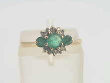 Load image into Gallery viewer, 0242: Vintage: Petite 9ct Gold Emeralds Diamonds Dress Ring
