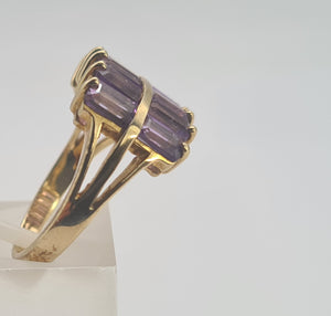 0358: Vintage: Rare 9ct Gold 10 Emerald Cut Amethysts Cocktail Ring - statement, nice weight