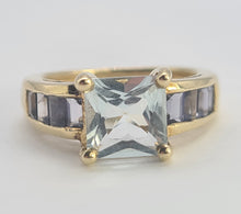 Load image into Gallery viewer, 0536: Vintage: 9ct Gold Blue Aquamarines Blue Iolites Ring- beautifully paired
