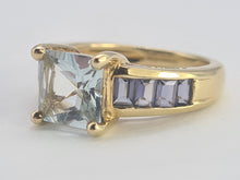 Load image into Gallery viewer, 0536: Vintage: 9ct Gold Blue Aquamarines Blue Iolites Ring- beautifully paired
