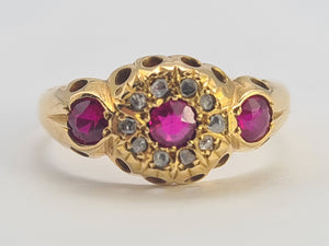 0668: Antique: 18ct Gold Rubies Diamonds Dress Ring- Date- Mark 1911