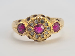 0668: Antique: 18ct Gold Rubies Diamonds Dress Ring- Date- Mark 1911