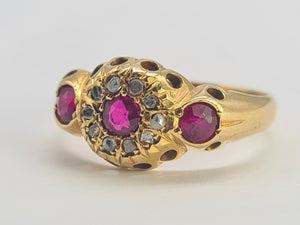 0668: Antique: 18ct Gold Rubies Diamonds Dress Ring- Date- Mark 1911